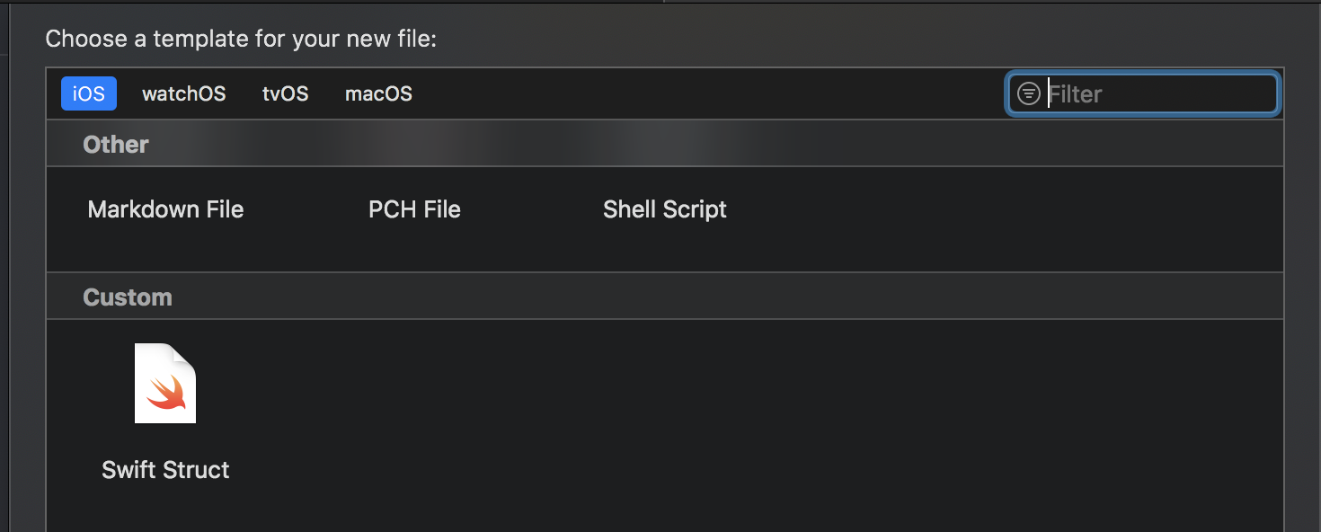 Xcode new file window showing template