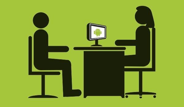 A cartoon candidate taking an Android interview